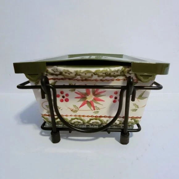 Temp-tations Ovenware by Tara Old World Green 1.5 qt Loaf Pan Trivet Lid Rack - Picture 5 of 13